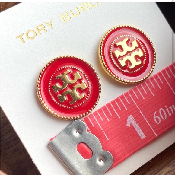 Tory Burch red thin circular stud earrings - Picture 7 of 9